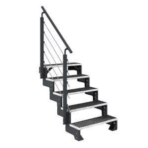 Dolle Außentreppe Gardentop Anthrazit 5 Gitterroststufe 100 cm inkl. Geländer