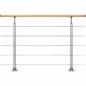 Dolle Geländerset Aluminium 150 cm Bodenmontage mit Buche-Handlauf