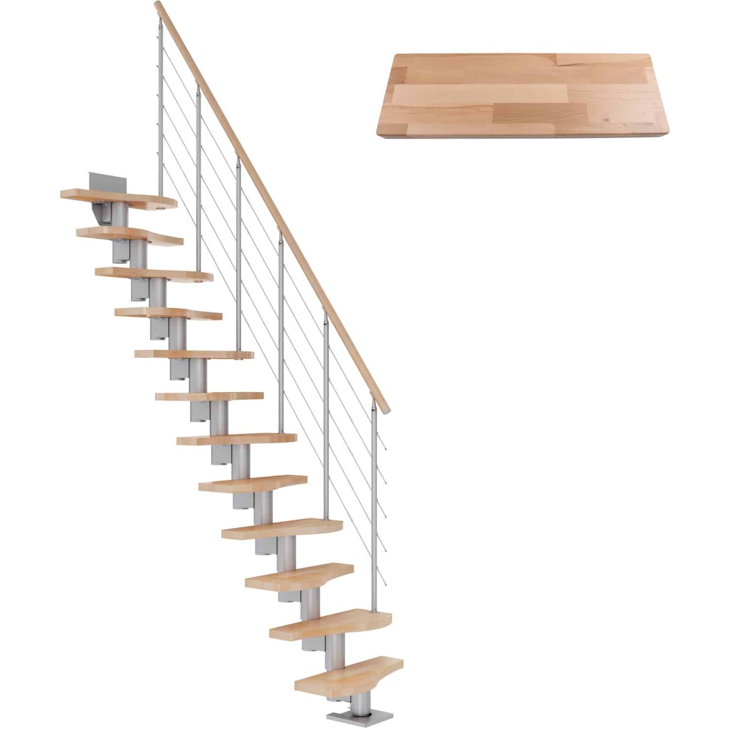 Dolle Mittelholmtreppe Basel Buche Perlgrau GH bis 299 cm Variabel 64 cm FSC