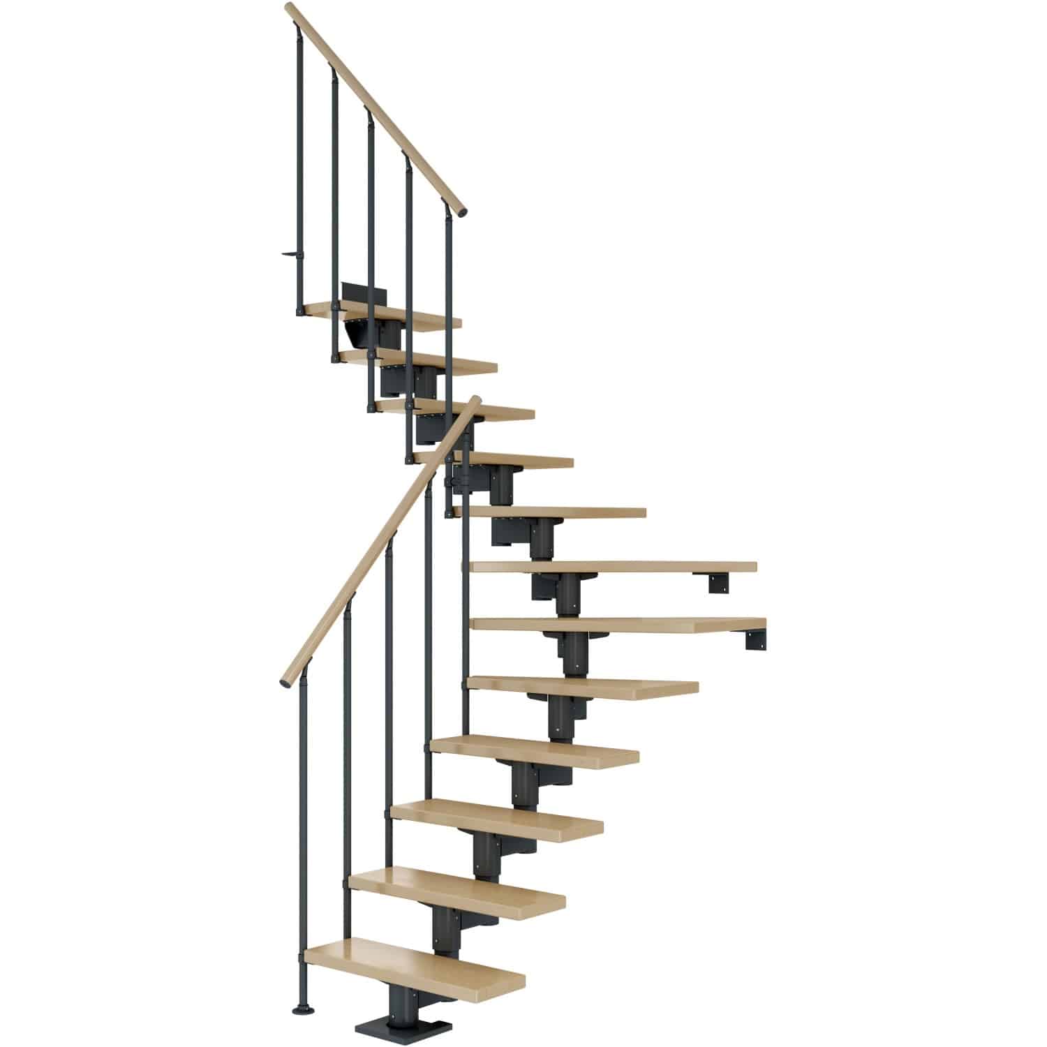 Dolle Mittelholmtreppe Cork Ahorn Anthrazit GH b. 315cm 1/4 Gewendelt 75 cm FSC