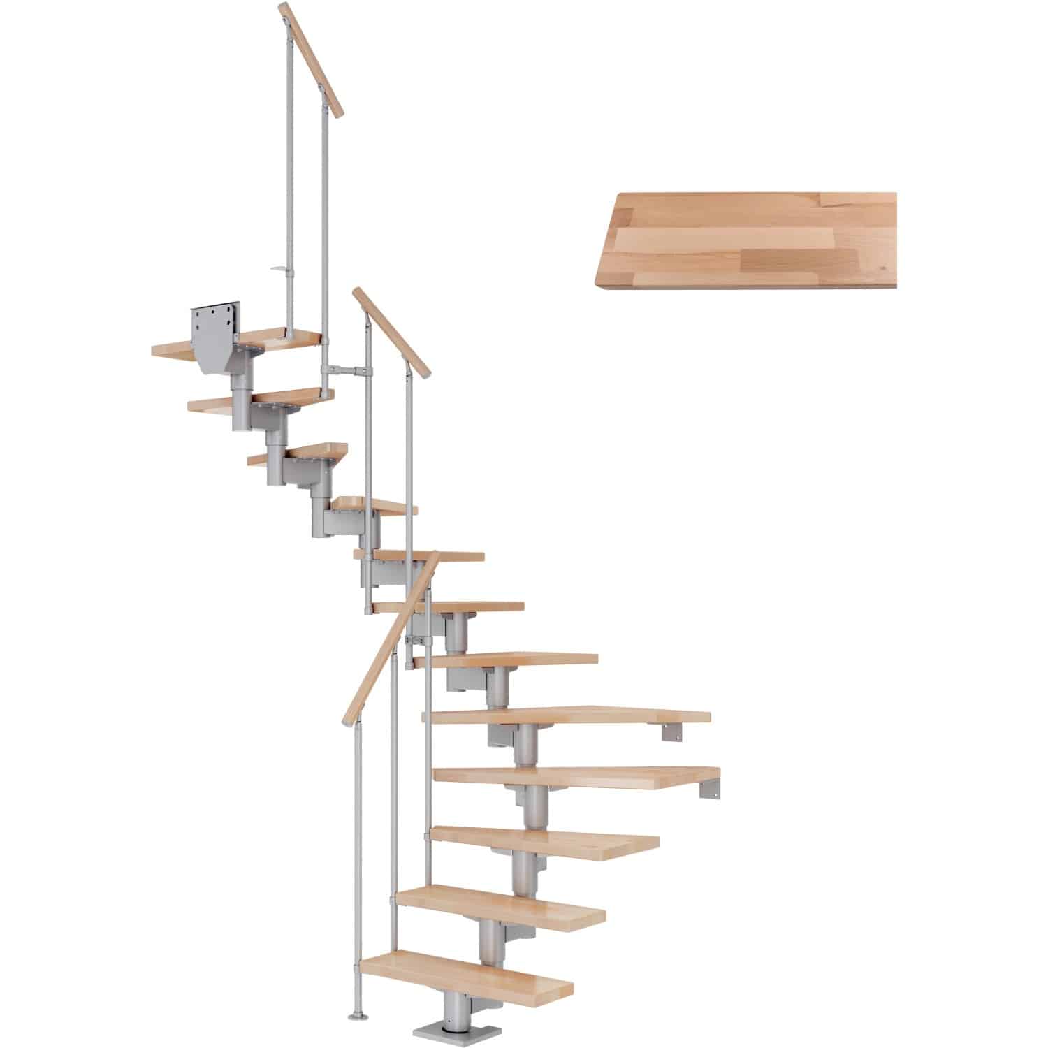Dolle Mittelholmtreppe Cork Buche Perlgrau GH b. 337 cm 1/2 Gewendelt 75 cm FSC
