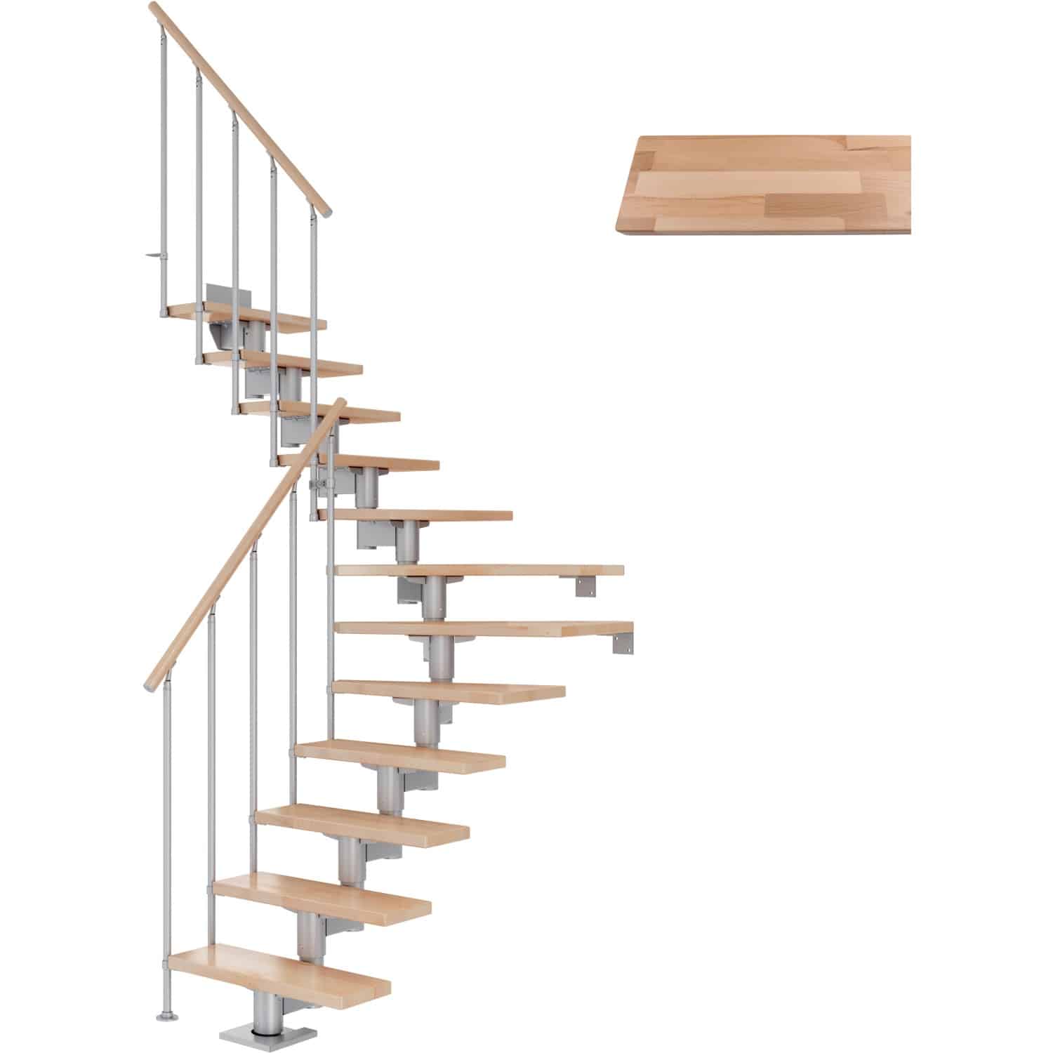 Dolle Mittelholmtreppe Cork Buche Perlgrau GH b. 337 cm 1/4 Gewendelt 75 cm FSC