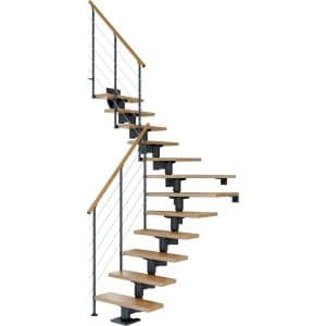 Dolle Mittelholmtreppe Cork Eiche Anthrazit GH b. 270cm 1/4 Gewendelt 75cm FSC
