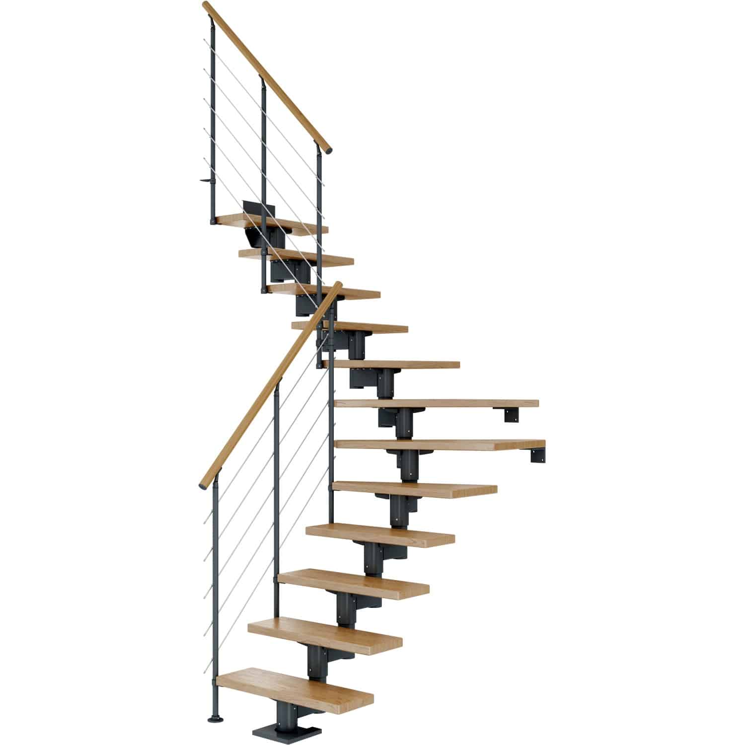 Dolle Mittelholmtreppe Cork Eiche Anthrazit GH b. 270cm 1/4 Gewendelt 75cm FSC