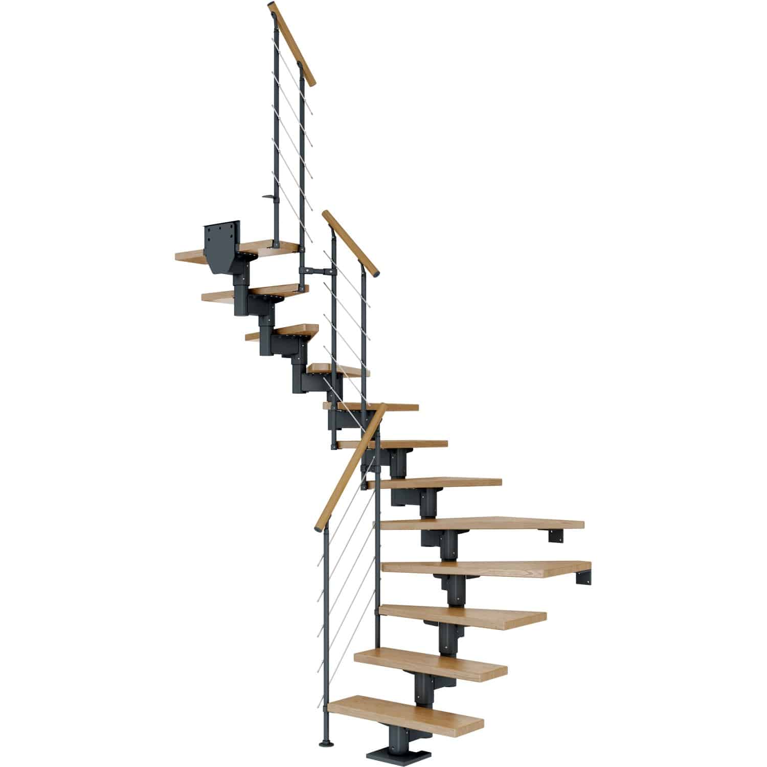 Dolle Mittelholmtreppe Cork Eiche Anthrazit GH b. 292cm 1/2 Gewendelt 75cm FSC