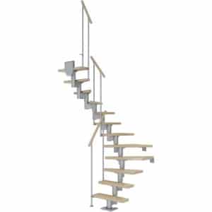 Dolle Mittelholmtreppe Dublin Ahorn Perlgrau GH bis 270 cm 1/2 Gewendelt 75 cm