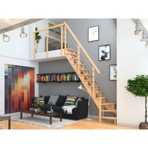 Dolle Raumspartreppe Lyon Buche Edelstahlrohrgeländer 75 cm 1/4-gewendelt U/L