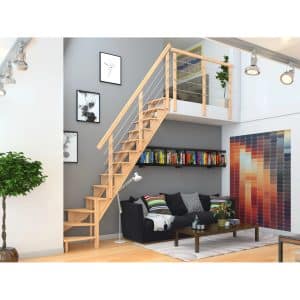 Dolle Raumspartreppe Lyon Buche Edelstahlrohrgeländer 75 cm 1/4-gewendelt U/R