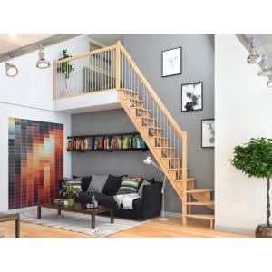 Dolle Raumspartreppe Lyon Buche Metallgeländer 75 cm 1/4-gewendelt U/L FSC®