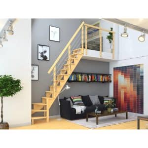 Dolle Raumspartreppe Lyon Kiefer Edelstahlrohrgeländer 65 cm 1/4-gewendelt U/R