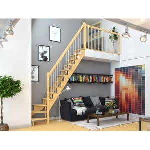 Dolle Raumspartreppe Lyon Kiefer Metallgeländer 65 cm 1/4-gewendelt U/R FSC®