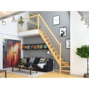 Dolle Raumspartreppe Lyon Kiefer Metallgeländer 75 cm 1/4-gewendelt U/L FSC®