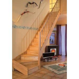 Dolle Raumspartreppe Paris 1/4-gew. Rechts Setzstufe Buche lack R-Geländer FSC®