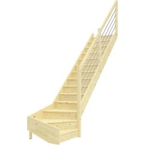 Dolle Raumspartreppe Paris 1/4-gew. Rechts Setzstufen Fichte roh E-Geländer FSC®